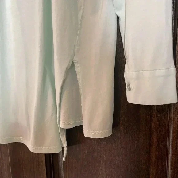 Eileen Fisher Long Sleeve Blouse Light Mint Green Womens Med 100% Cotton EUC - Picture 11 of 11